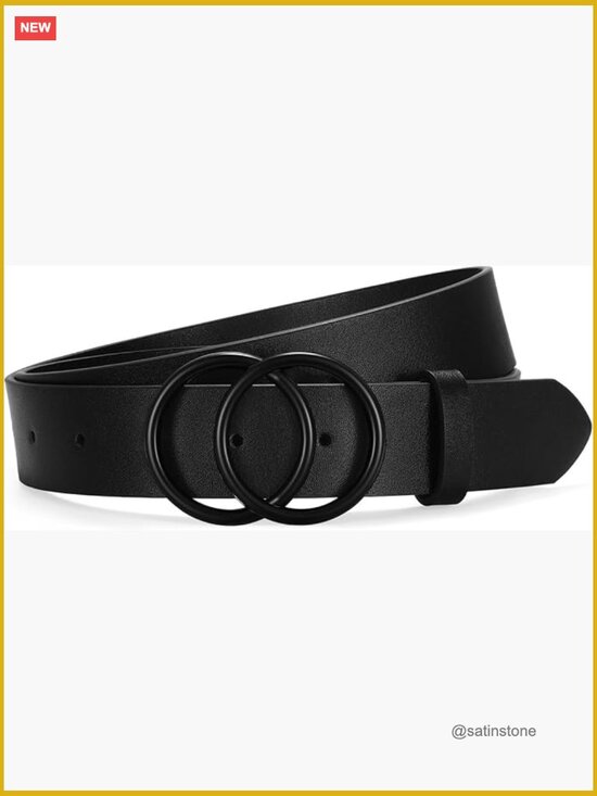 Faux Leather Women\'s Double Ring Buckle Belt for Jeans main image 7